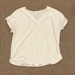 SHEIN Cream Short Sleeve V-Neck Top